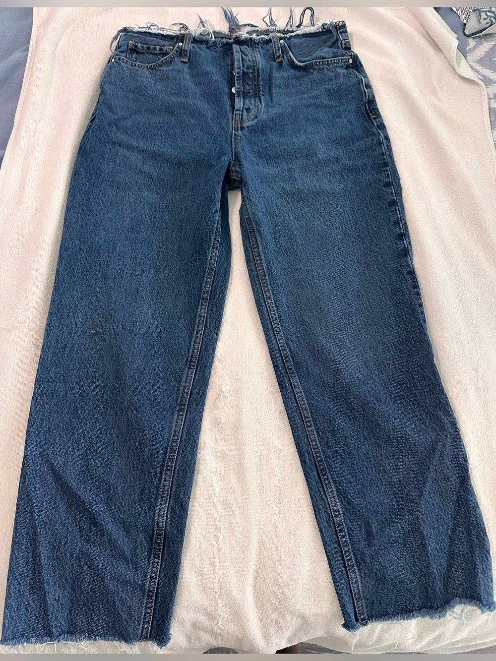 ANINE BING Gavin Size 29 Raw Hem Cropped Wide Leg Jeans Medium Wash Denim